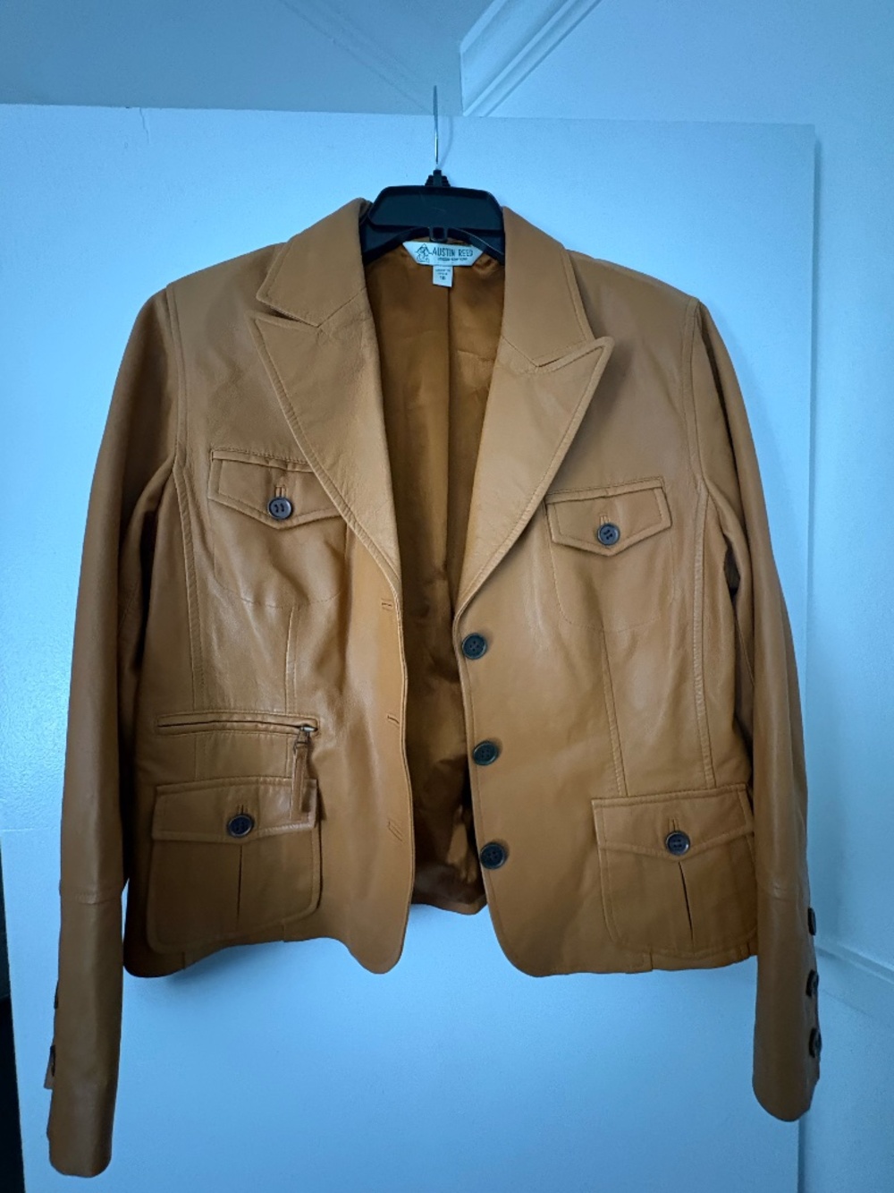 Austin Reed Camel Brown Leather Blazer Jacket Women’s Size 16